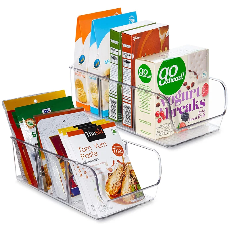Fridge Bins for Organizing Seasoning Packets Spice Packets Pouches Snacks in Kitchen or Cabinets with 2 Removable Dividers