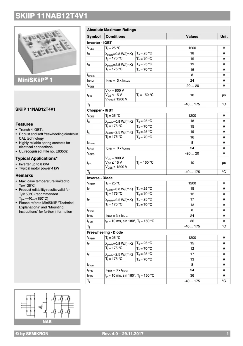 Good Quality Original And Certified SKiiP 11NAB12T4V1 From Germany Other Sensors Motion Sensors