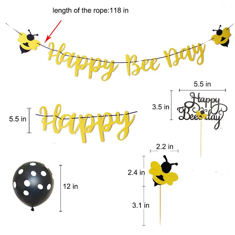 Nicro Happy Bee Day Banner Garland Party Kit Bumble Bee Baby Shower Decoration Supplies Set