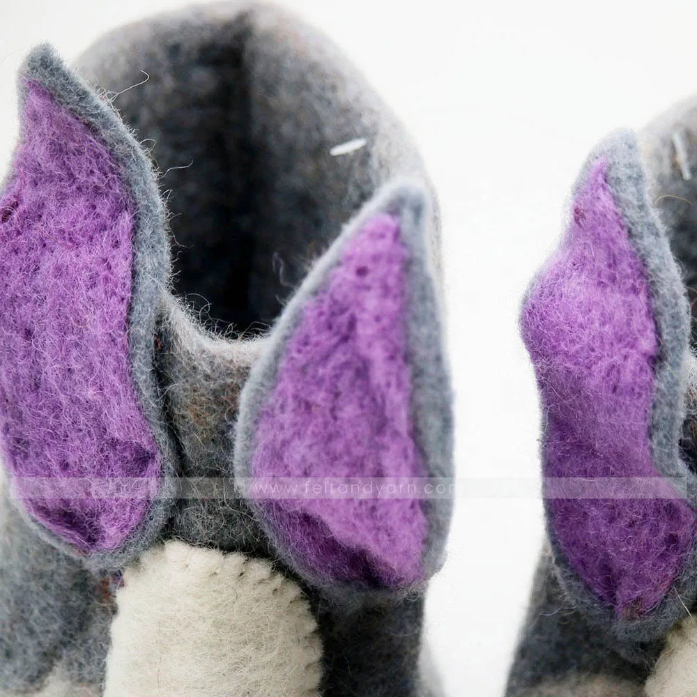 FSS-006 Rabbit Eared Eco-friendly Indoor Warm Felt Shoes and Booties New Zealand Wool felted by Skilled Women Artisans of Nepal