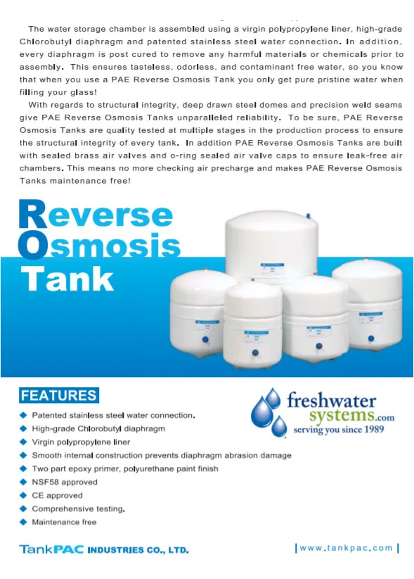 Fresh Water Systems PAE TP-12P Reverse Osmosis Plasteel Storage Tank 3.2 Gal Pressurized Water Storage Tank System