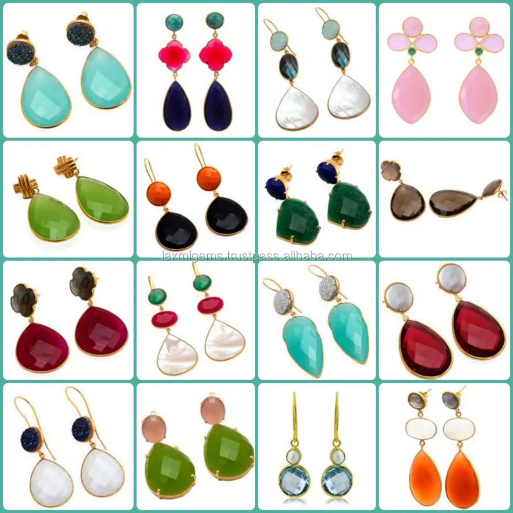 925 Sterling Silver 14K Gold Plated Color Black onyx Gemstone Drop Earrings