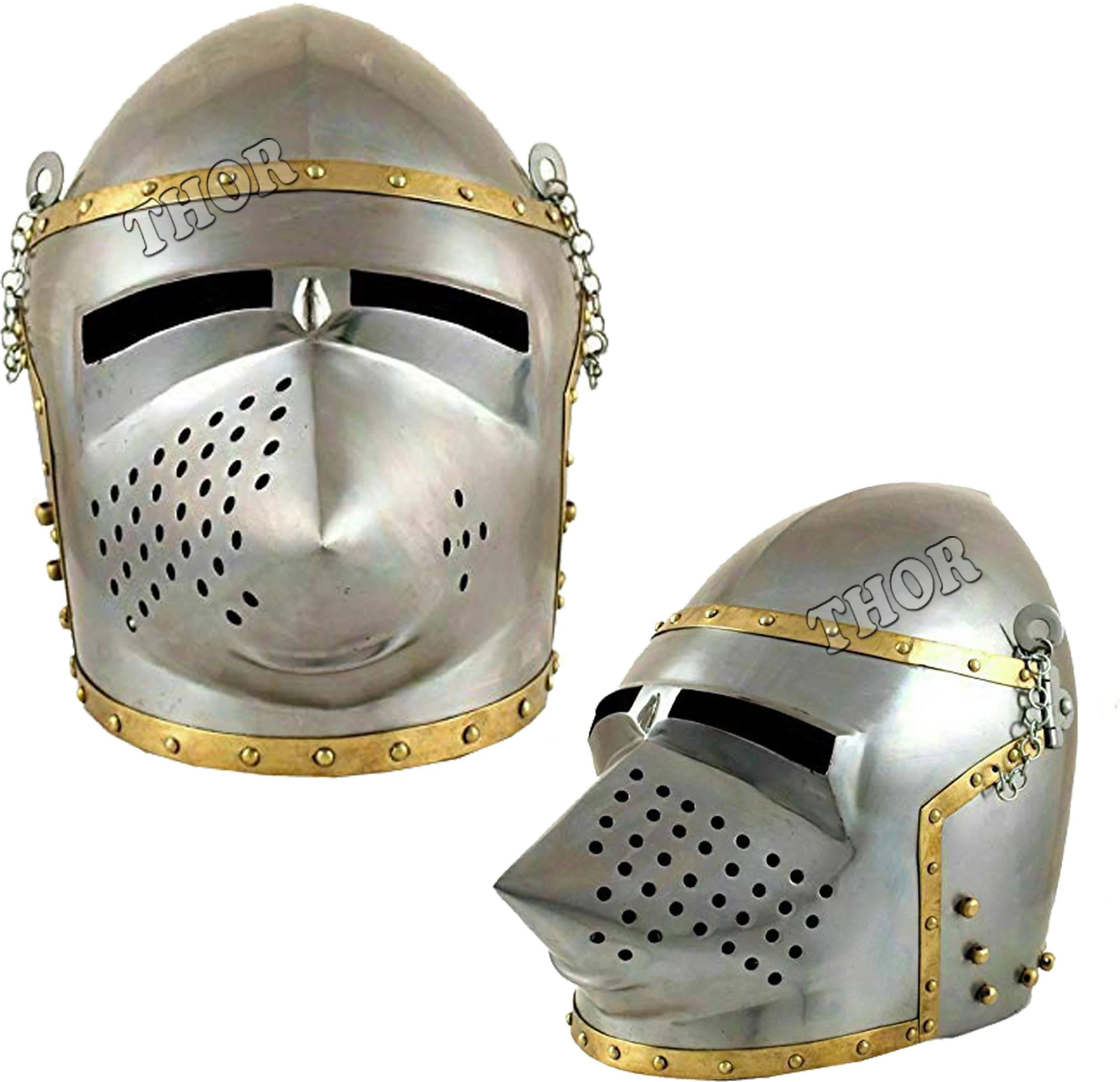 Medieval Viking Warrior Helmet Medieval Armor with Pigi Face Armor Helmet Costume with Wood Stand Chrome Polished