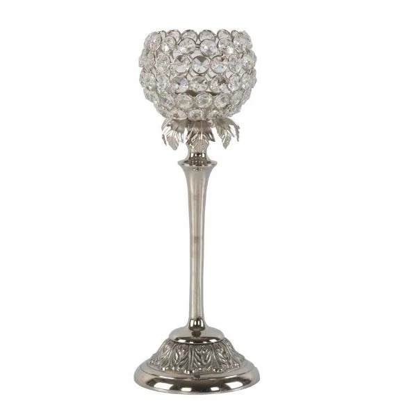 Handmade Aluminium Silver Candle Holder customized logo print stylish casual Tree Design Crystal Tea Light Holders