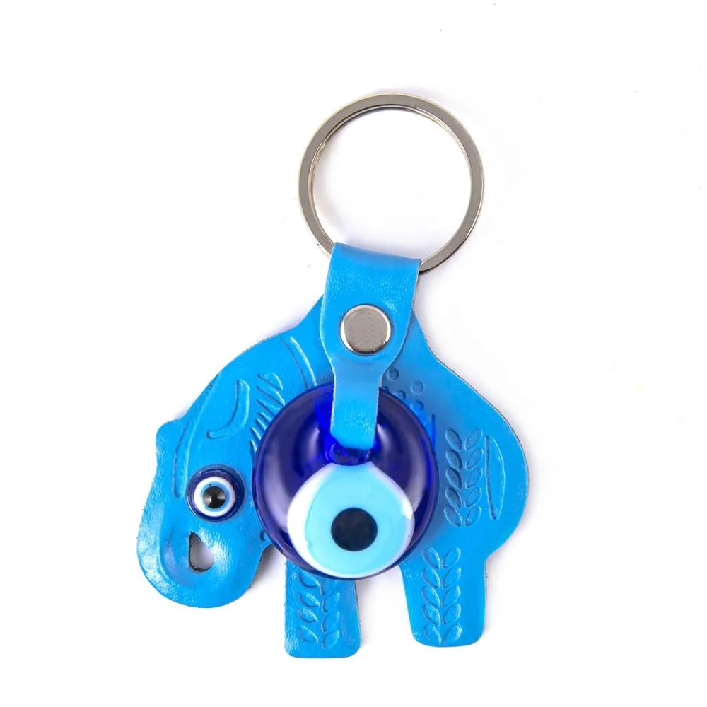 Elephant Shaped Evil Eye Beaded Imitation Leather Key Chain From Turkey