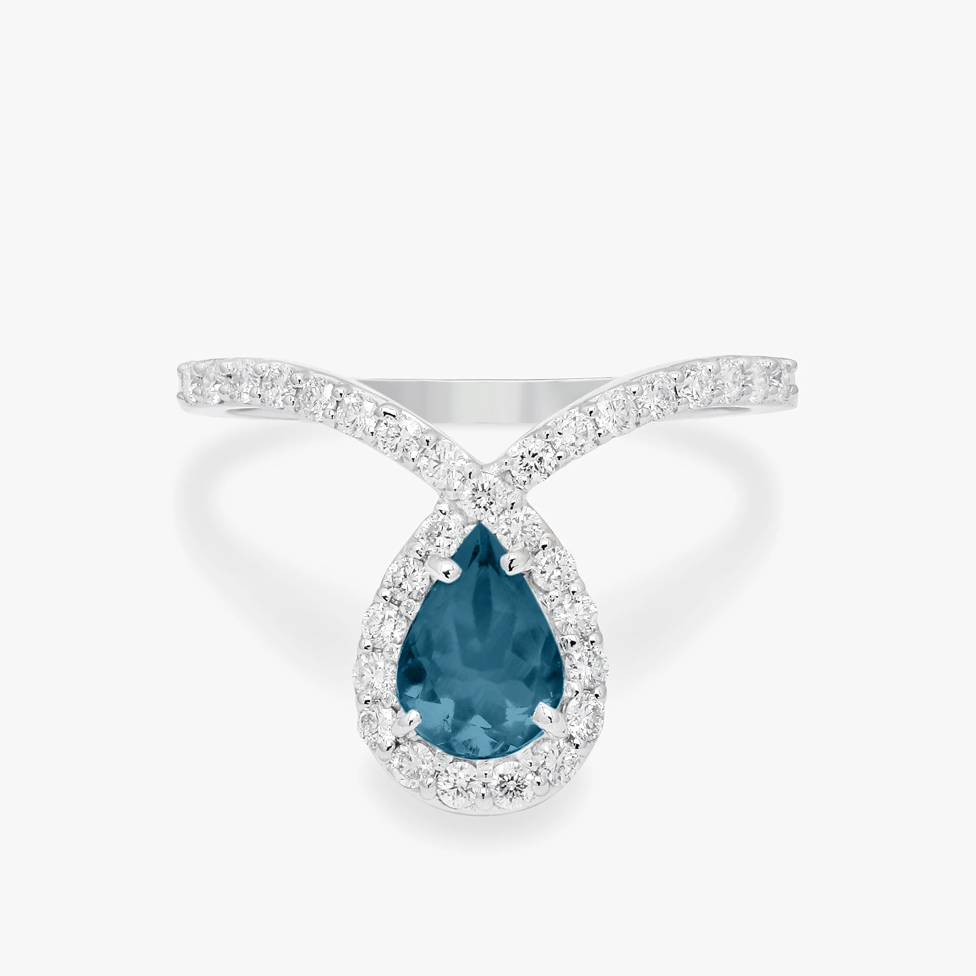
Natural London Blue Topaz Diamond Pear Gemstone Ring 14k Gold Diamond London Blue Topaz Ring 