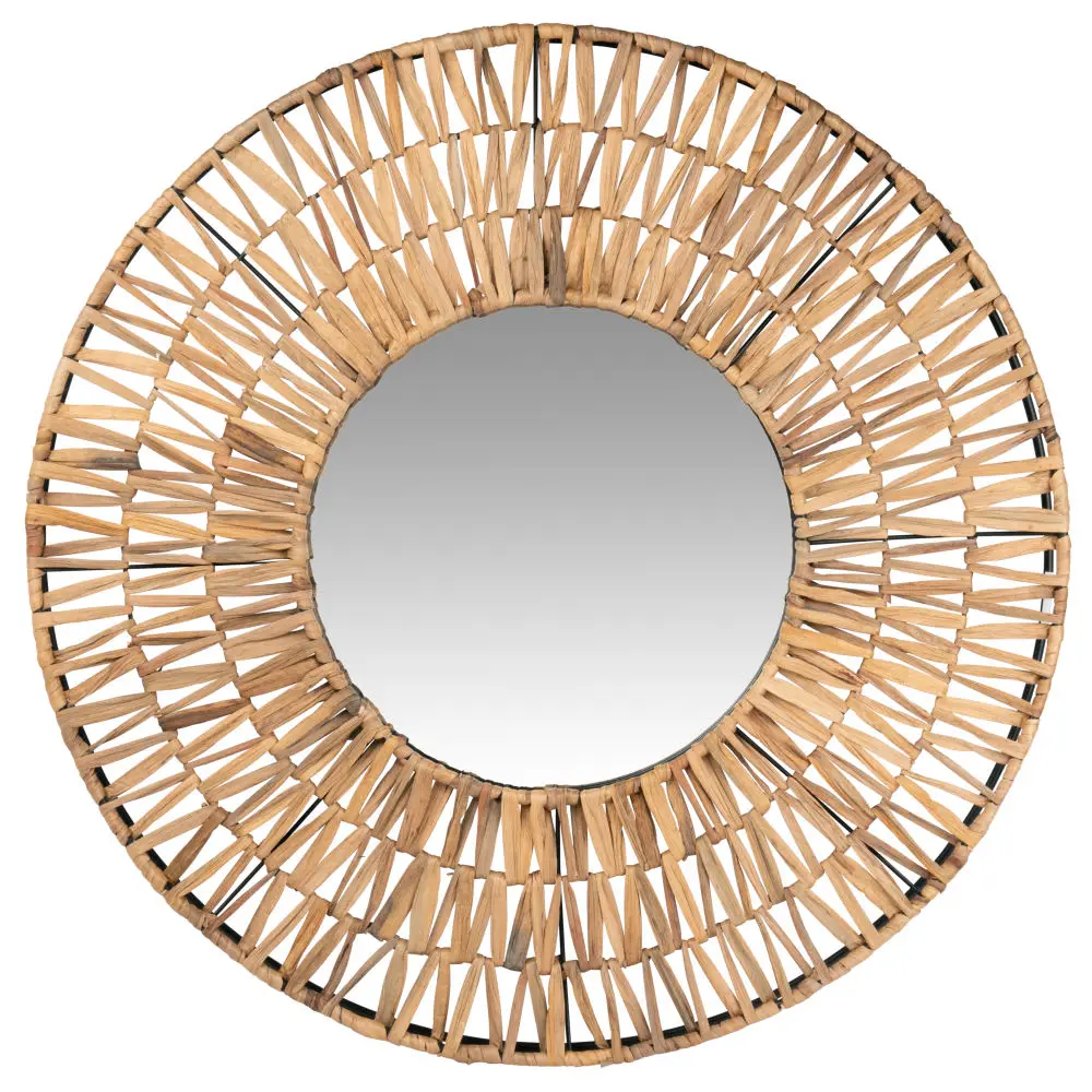 Wholesale handmade bohemian mirror water hyacinth cheap price straw round mirror framed from Vietnam