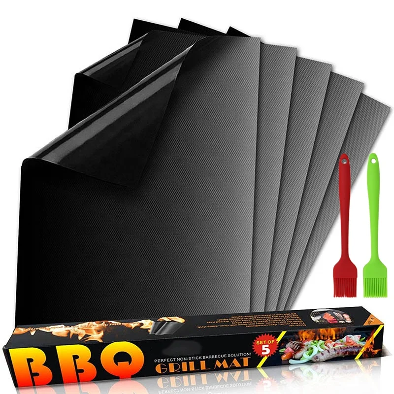 Черный/медный коврик для гриля и барбекю набор из 5 многоразовых антипригарных ковриков 13x15 75 дюймов с 2