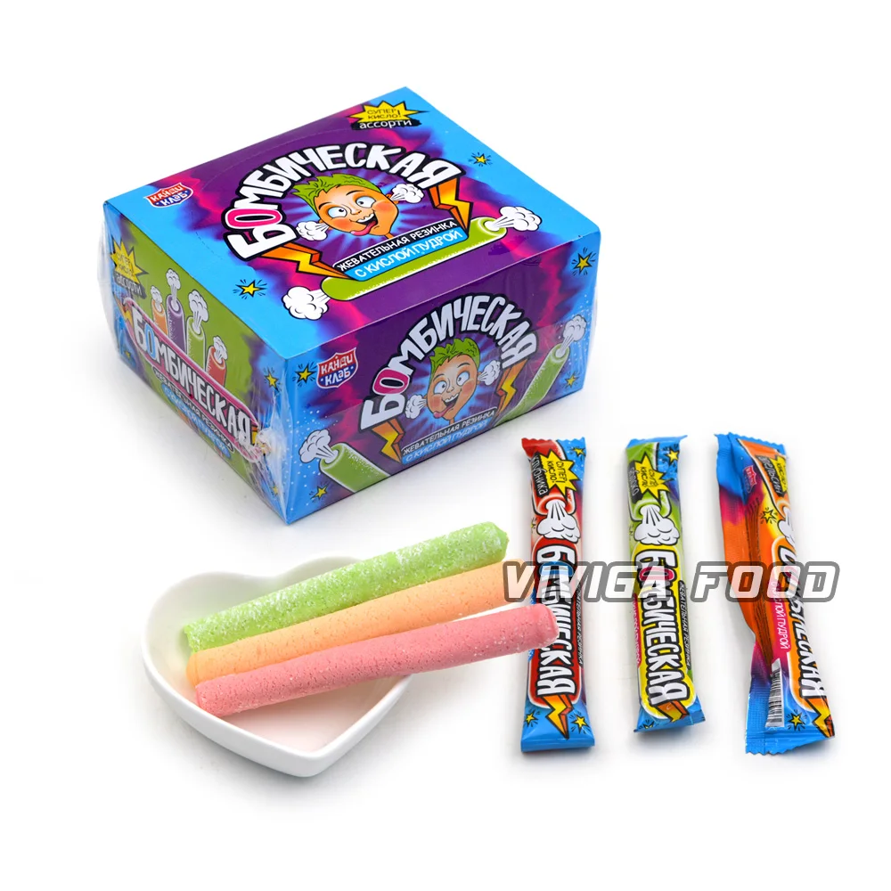 Different flavor sour powder coated long bar bubble gum permen karet