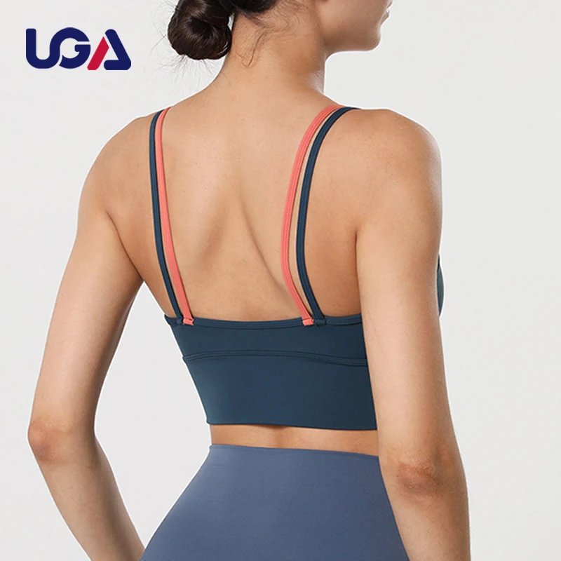 Summer Cool Style Custom Logo Aerobics Clothes Contrast Color Sportstop Fit Wear Funky Nylon Spandex Yoga Bra Crop Top