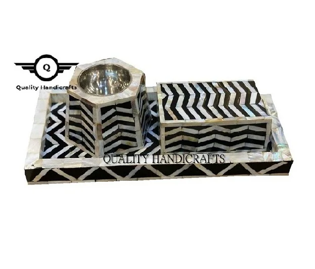 Best Quality Handicrafts Mother of Pearl Inlay Tray Box Incense Burner set Arabic Mop Mubkhar Ramadan Gift Dukhoon  Manufacturer