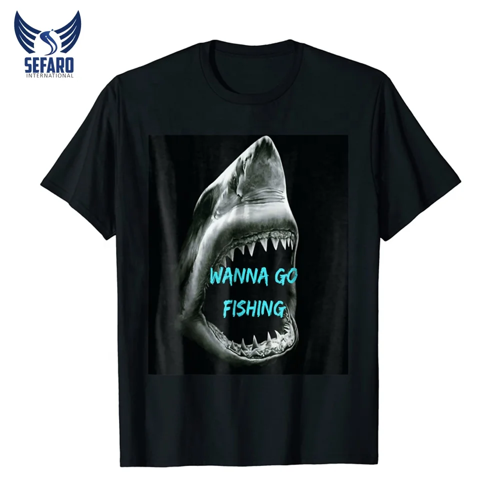 Good Quality Maroon Color Cotton Shark Fish Printed on T-Shirts