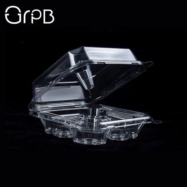 4 Cell Square Disposable Plastic Muffin container Cupcake box