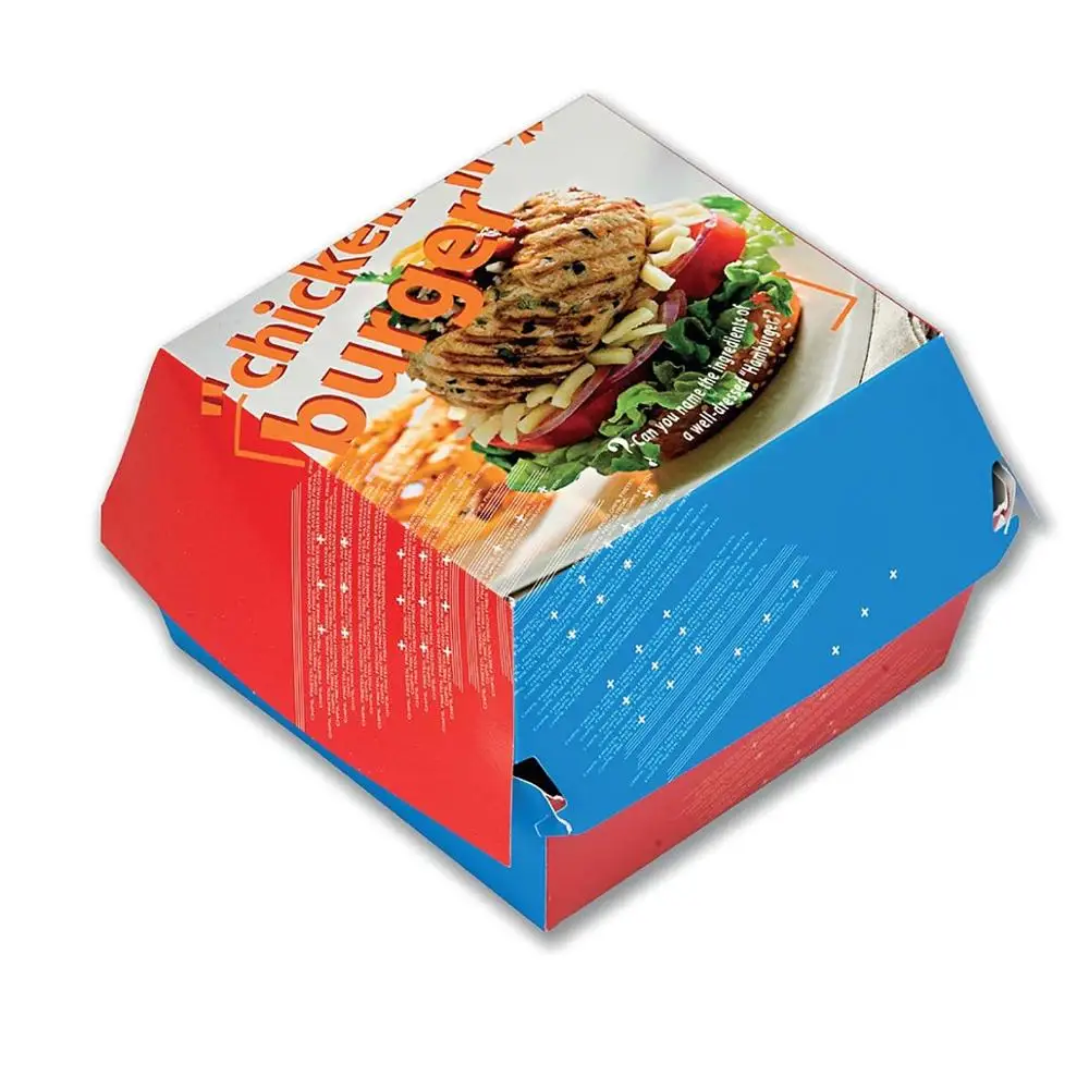 Al Bayader Foldable Cardboard Disposable Paper Burger Box for Food and Industrial Use