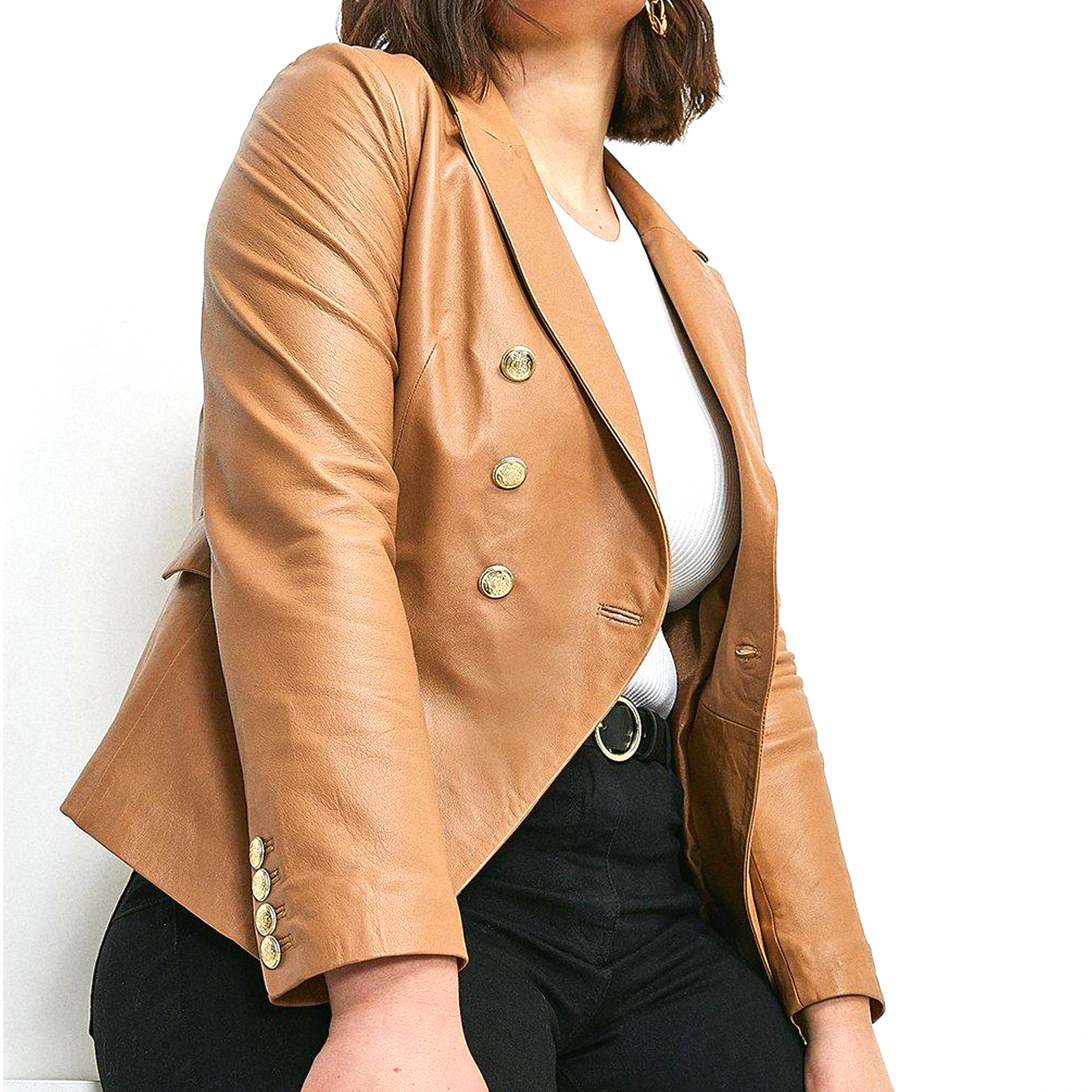 2022 Custom New Ladies Leather Blazers Faux Leather Women Jackets & Coats Latest Fashionable Slim Fit Leather Tops For Women