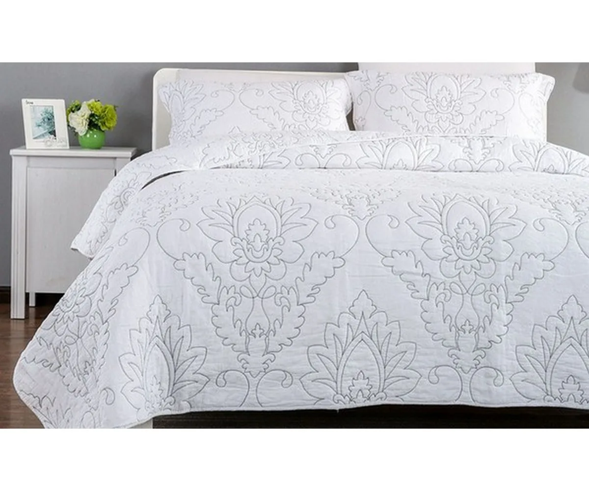 Luxury Wedding  washed cotton quilts solid embroidered quilted bed cover sheets