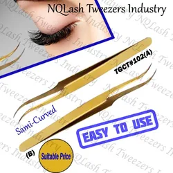 Latest Design Titanium Gold Color Eyelash Tweezers Japanese Stainless Steel Customer Choice Custom logo Plasma Plated  Pointed