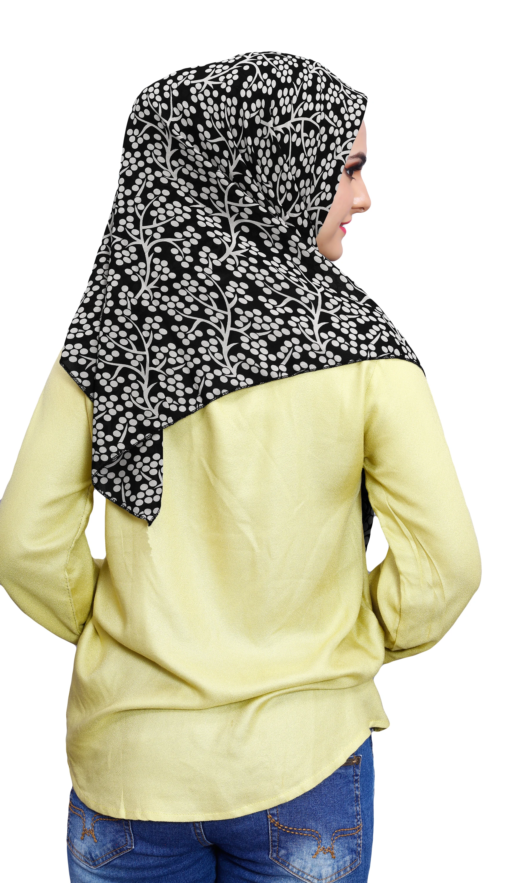 Black White Soft Chiffon Printed 100 * 100 Square Scarf Hijab Dupatta For Women