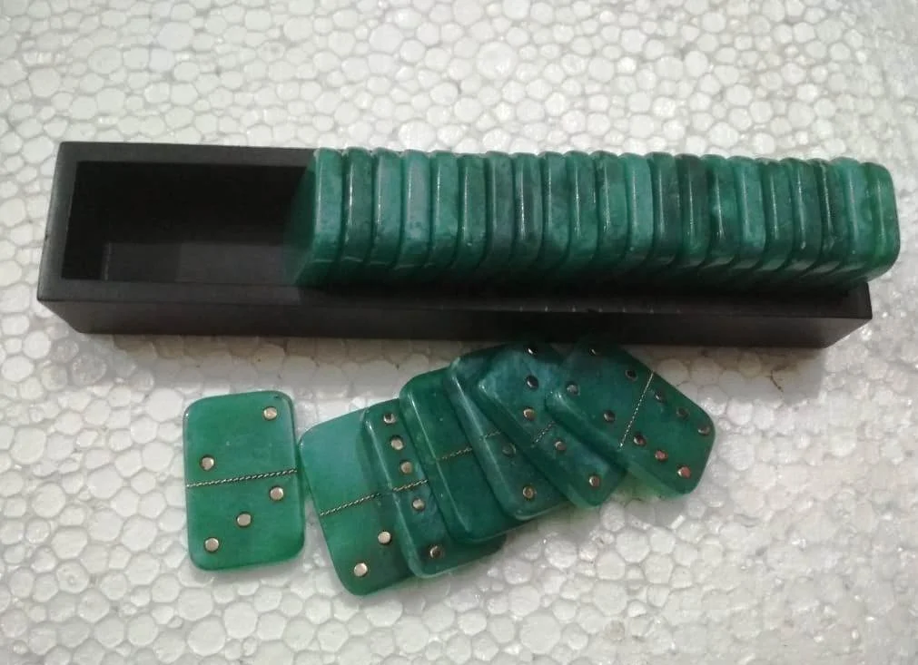 Handmade Fine Quality Grey Resin 28 chips and Tray Domino Games for Kids and Adults