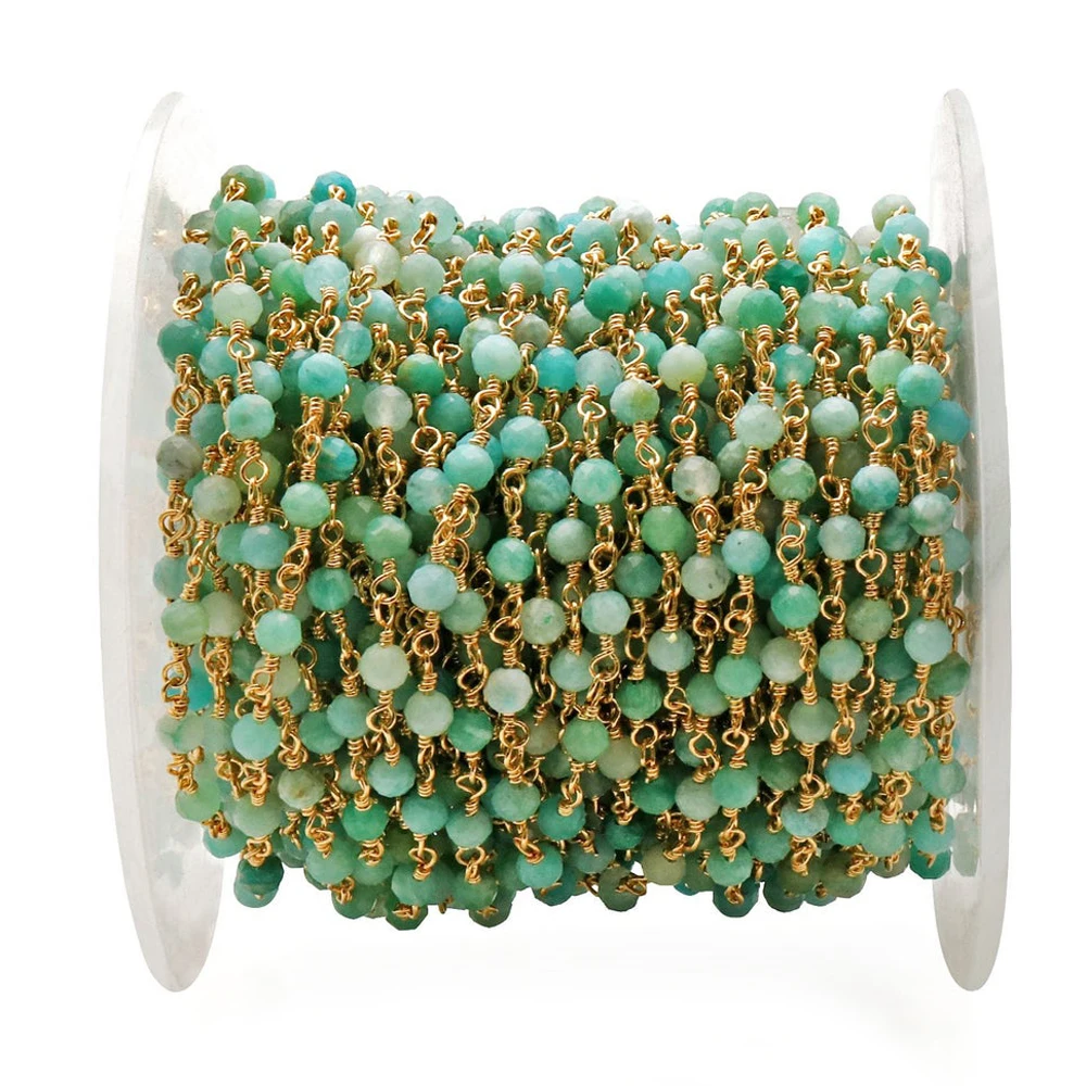 Indian wholesale handmade natural amazonite gemstone beads 925 sterling silver rosary chain