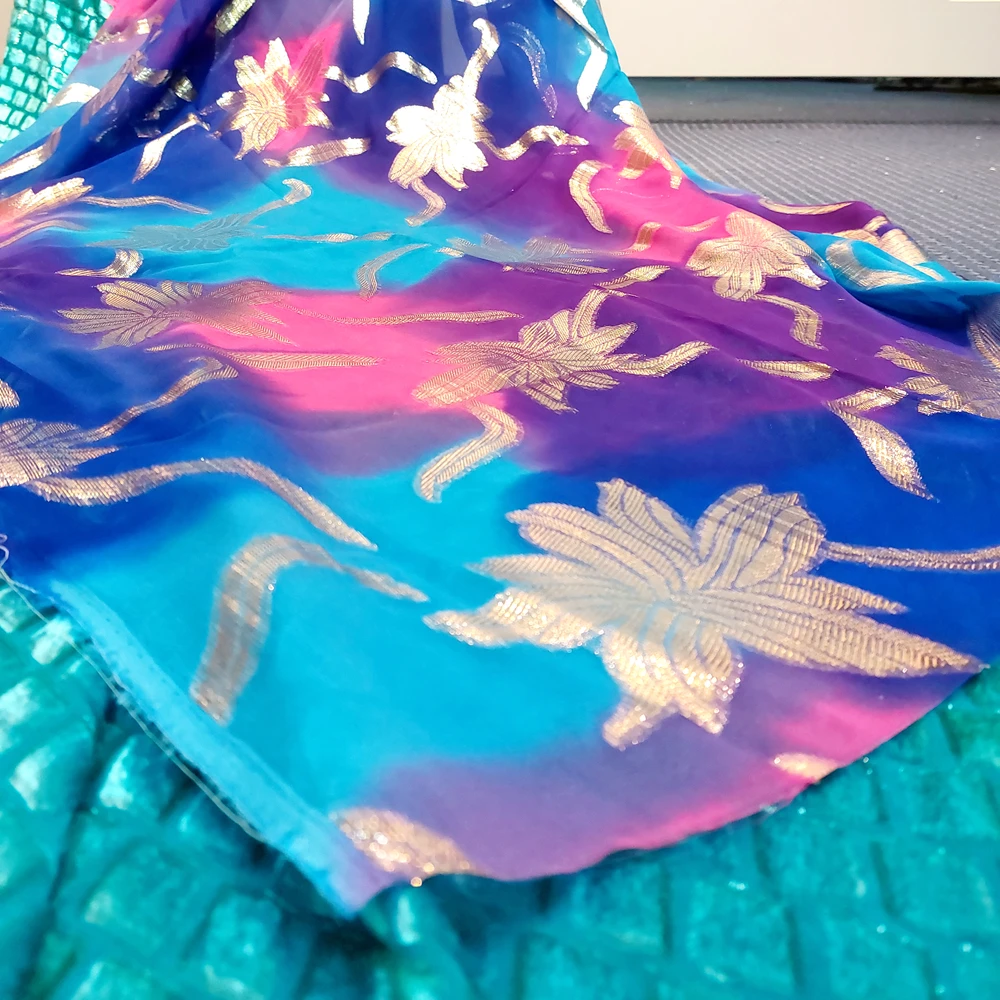 100% silk fabric chiffon metallic jacquard quality gold silver metallic chiffon