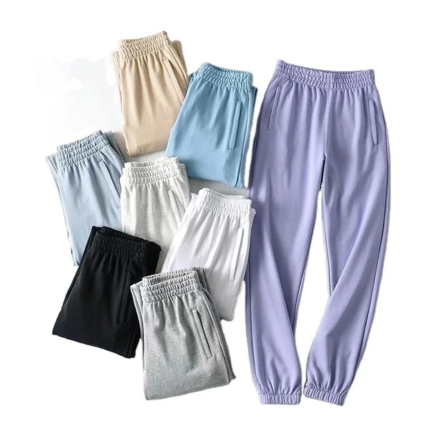 High Quality French Terry Women Casual Elastic Bottom Joggers Pants High Waist Drawstring Pleated Women Sweatpants