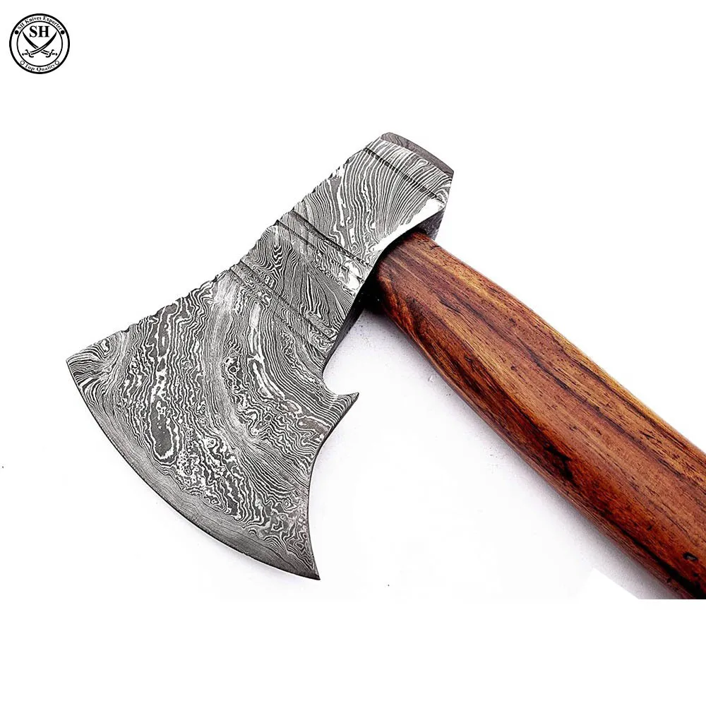 Damascus Steel Handmade Outdoor Camping Tactical Wood Working Axe with Wood Handle