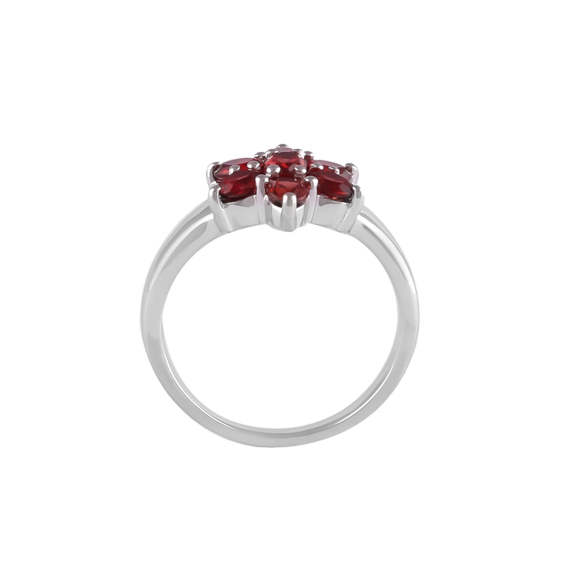 Garnet Flower Silver Ring