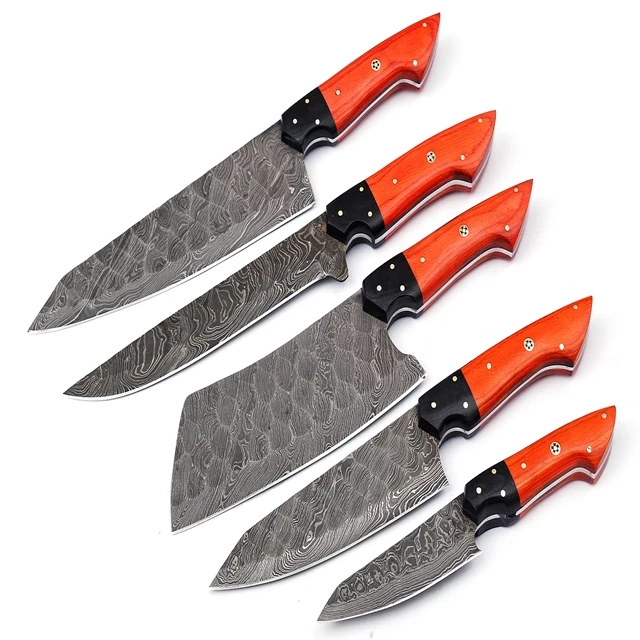 5 pieces Hand Made Damascus stylish kitchen  Chef knives  set with leather kit (Smk1621)