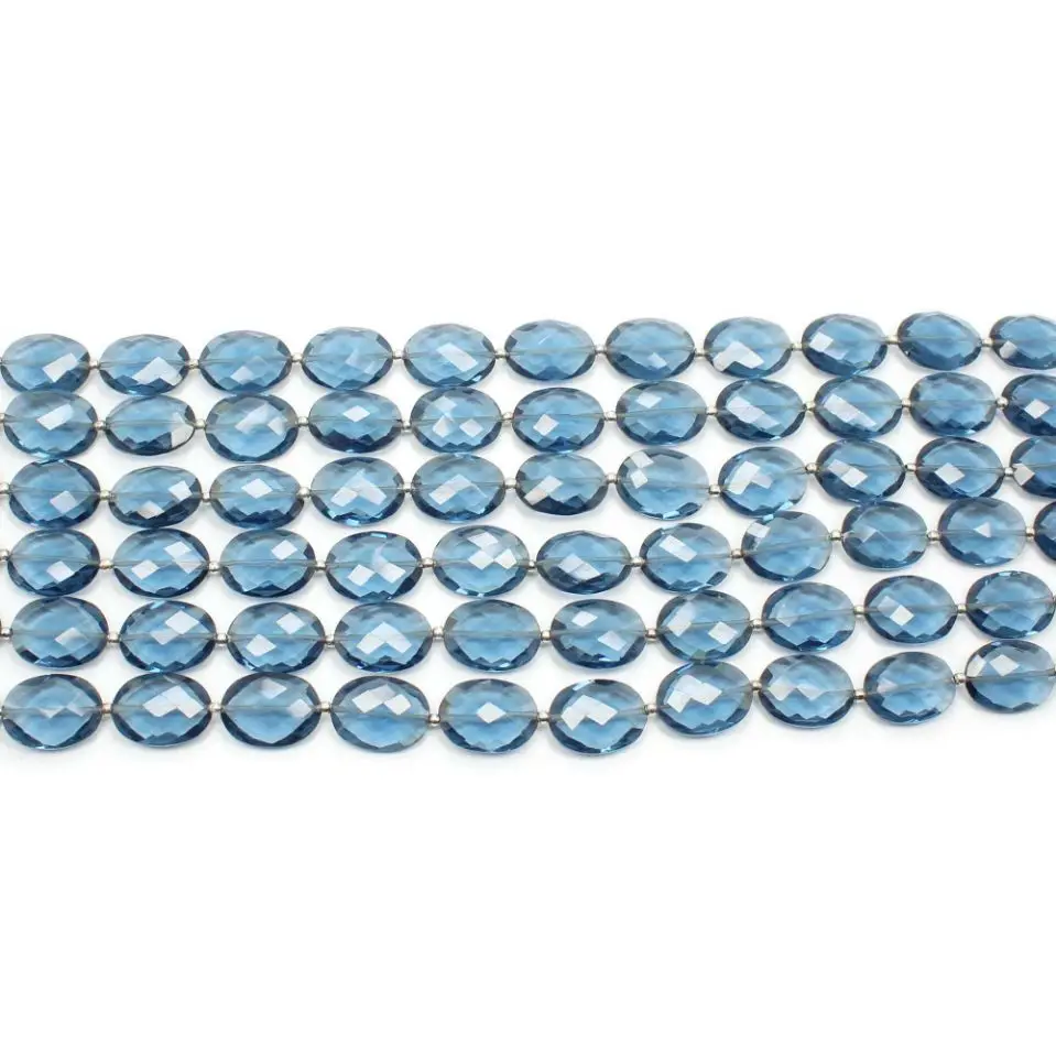 London Blue Quartz Faceted Oval Shape Beads 8 inch Blue Quartz Beads