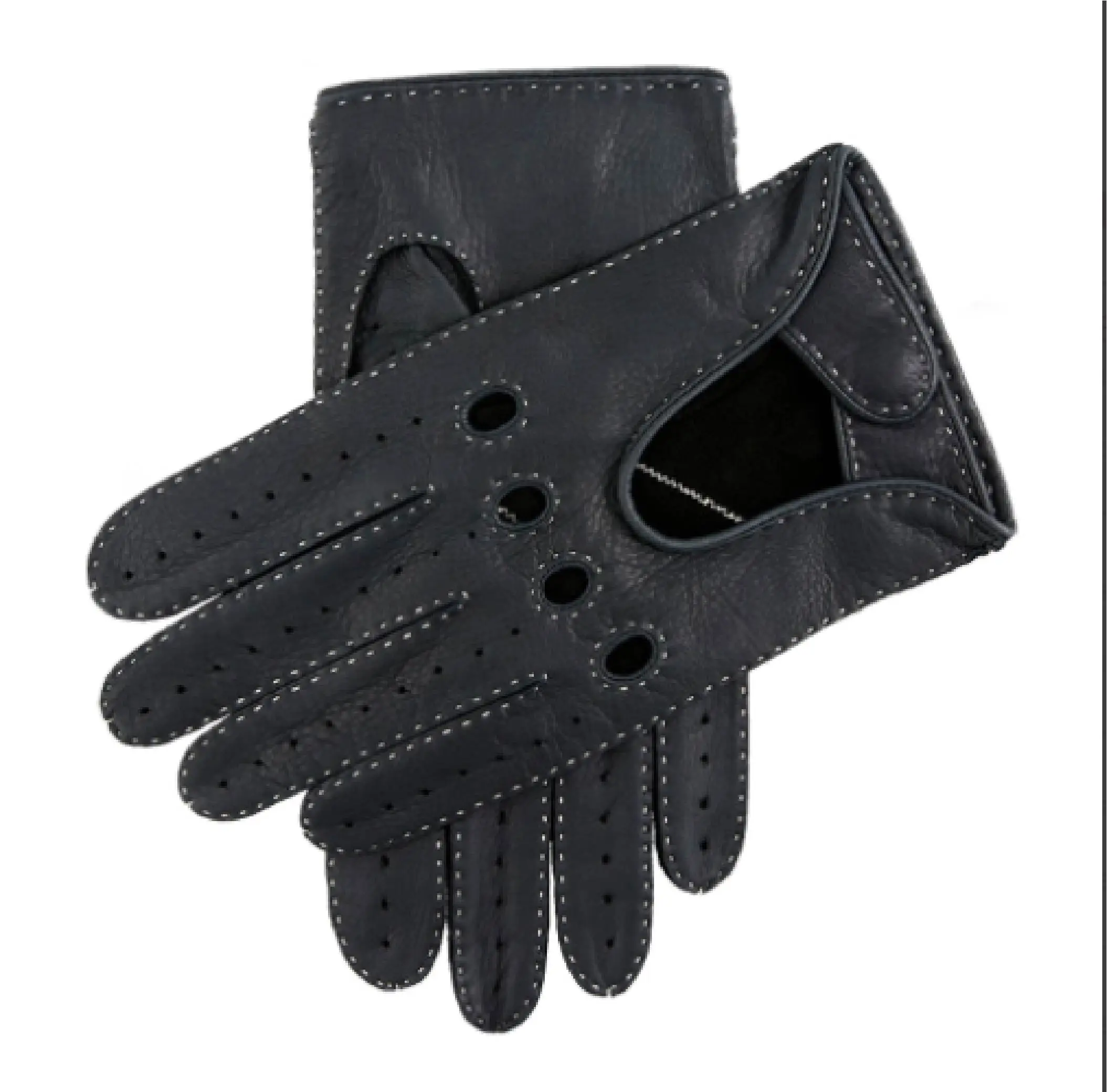 Мужские кожаные перчатки для вождения с половинной сеткой работают сенсорным экраном во время ношения идеально подходят теплой погоды