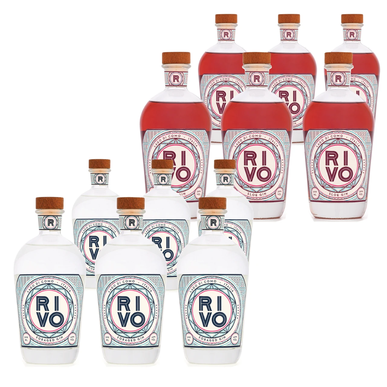 Top quality made in Italy RIVO Gin cases combo (2 bottles) from Lake Como for cocktail Bars