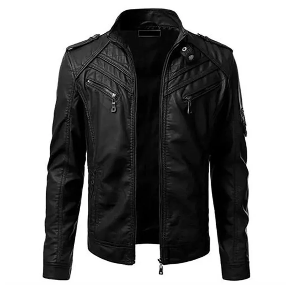 
Streetwear custom mens biker winter ribbed cuffs cows leather lining fleece jackets 