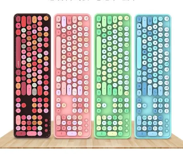 Amazon 2.4G USB Retro Red Green Wireless Keyboard Mouse Combos Lipstick Color Pink Keyboard Set Candy Keyboard and Mouse Combo