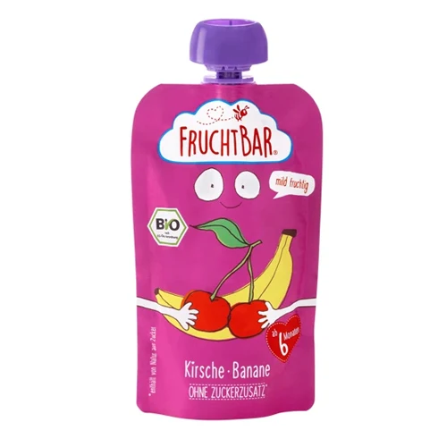 
Fruchtbar Organic puree Cherry banana baby food porridge 100g  (1600302445332)