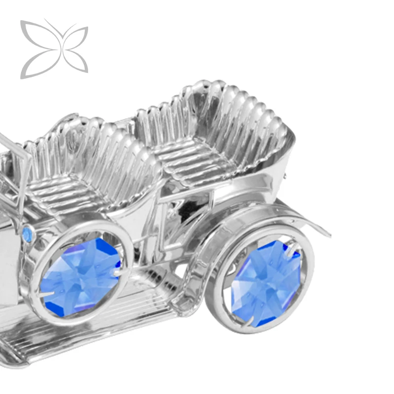Crystocraft Metal Chrome Vintage Car with Brilliant Cut Crystals Desktop Collectible Grandfather