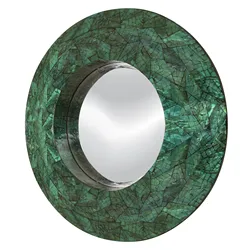Handcrafted Round Wall Mirror Glass - Mother of Pearl Mirror Glass Wall Accent Coastal Entryway Round Framed 30inch Mirror Glass