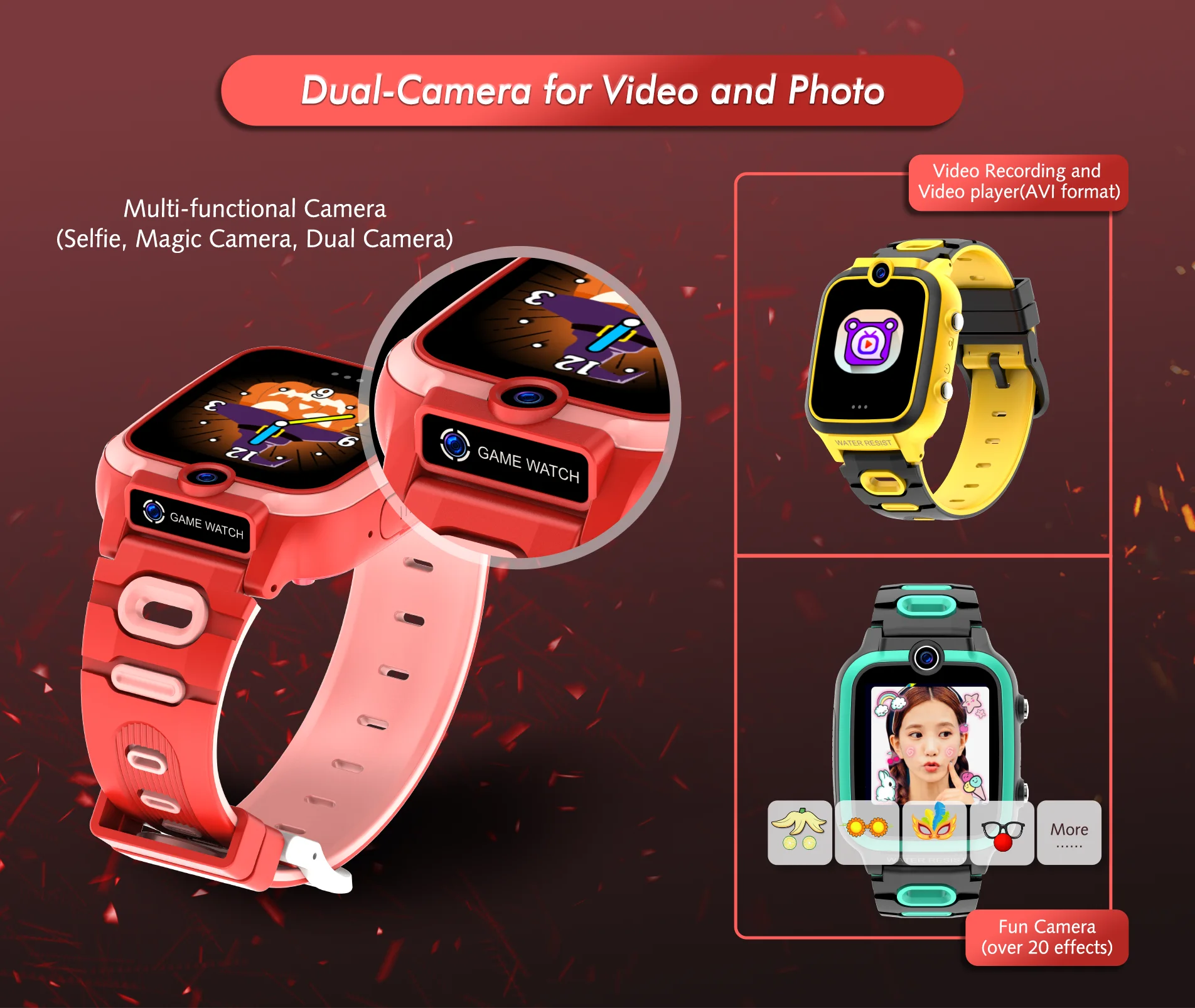 SKMEI Q67 MP3 player custom face kid smart watch dual camera for video and phone MP3 player custom face smart watch
