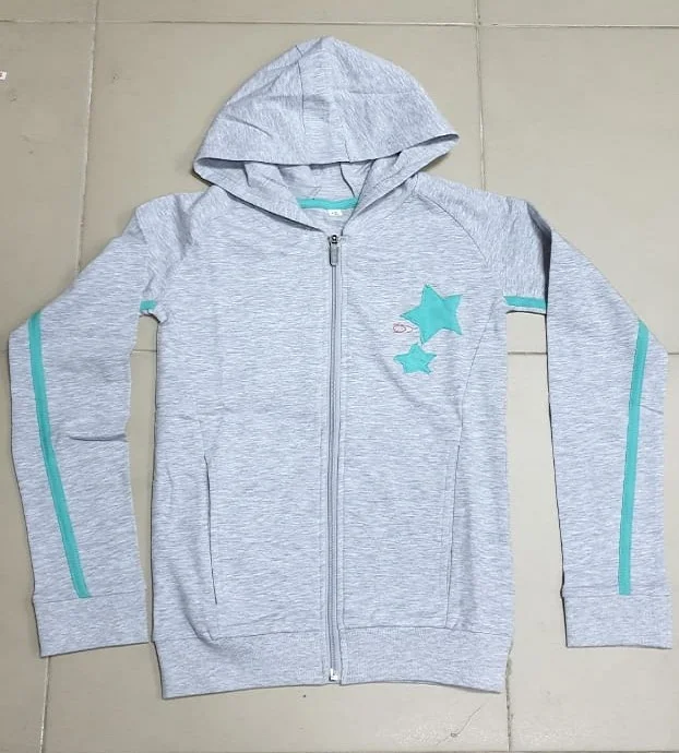 
2019 Women winter style zip up stripe sleeve patch star long sleeve hoodies 