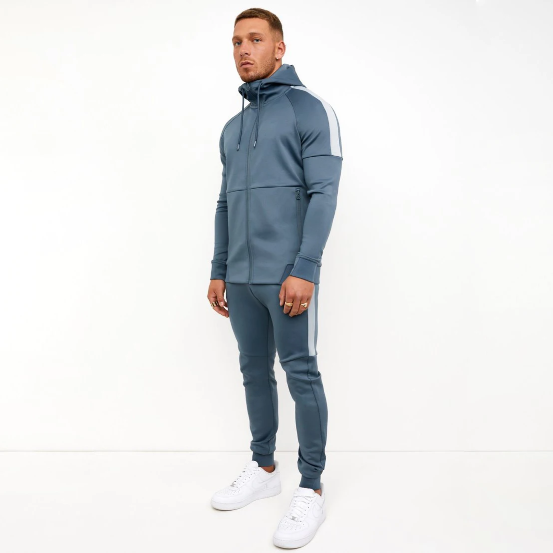 Мужской флисовый спортивный костюм на молнии темно-синий Повседневный Спортивный из 2 предметов зиму 2021