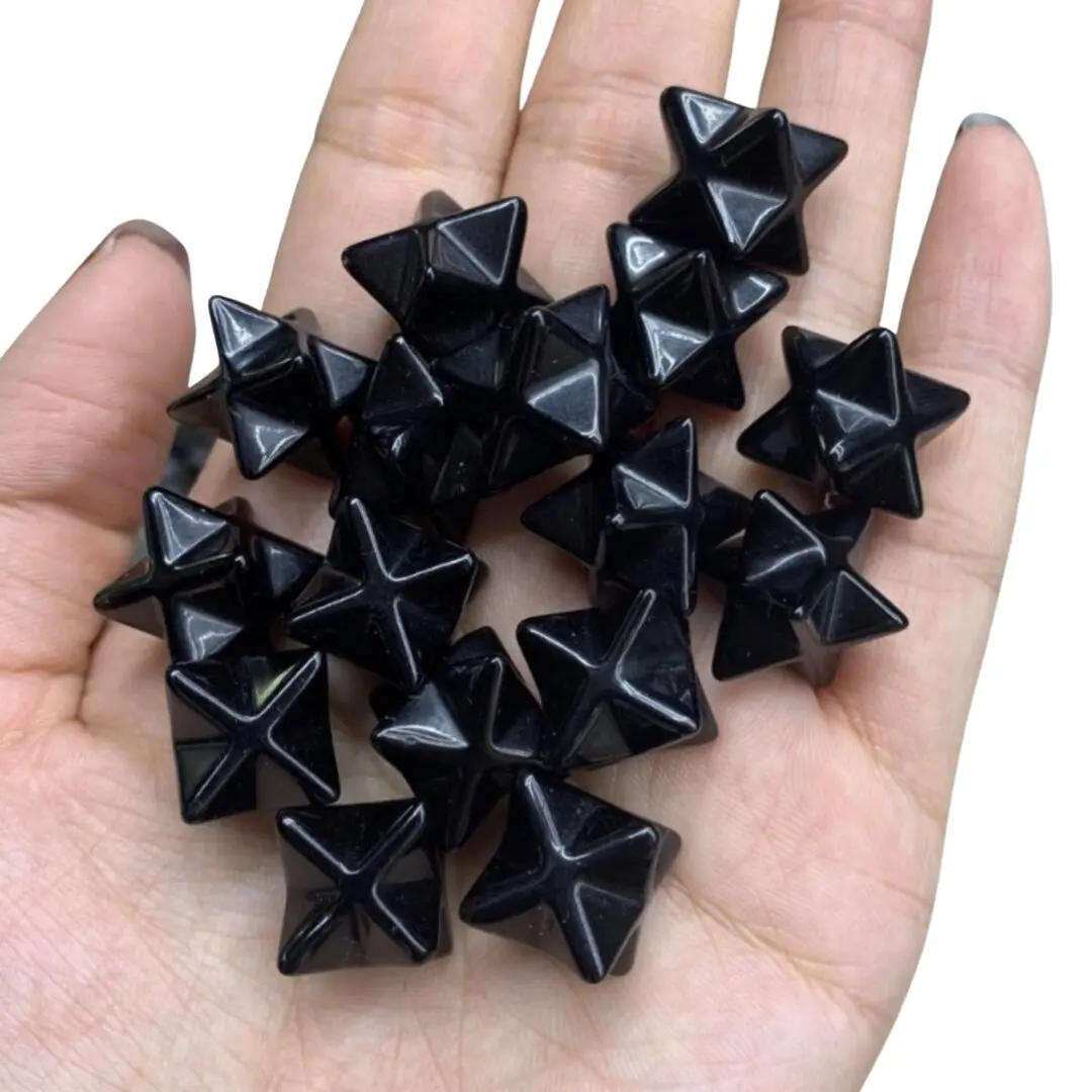 BEAUTIFUL BLACK OBSIDIAN AGATE GEMSTONE STARS / POLISHED BLACK OBSIDIAN MERKABA STARS / HEALING CRYSTAL STONE MERKABA STARS