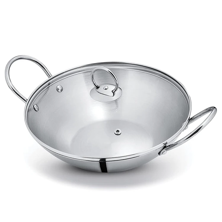 2024 New arrival Kitchen Kadai Set Induction Bottom Non Stick Stainless Steel Kadhai Cookware Sets Steel Lid All-season 1000pcs