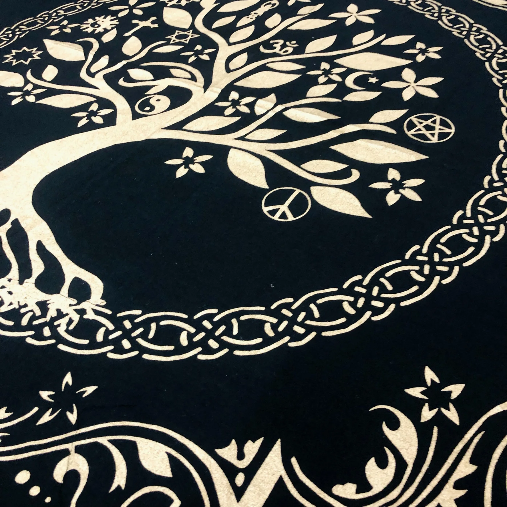 Altar Cloth Celtic Tree of Life Witchcraft Black Gold Table Cloth Square Altar Pagan Spiritual Celestial Deck Cloth