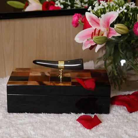 
LUXURY DESIGN Rectangular Jewellery Box With Horn Stripes for jewellery storage, home decoration horn box at wholesale price 
