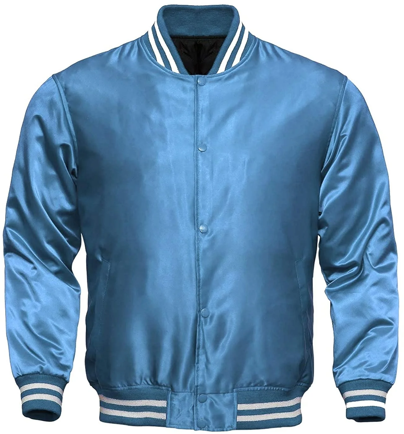 Latest fashion custom spring jacket solid color zip fastening men baseball collar satin bomber jacket 100% Customized