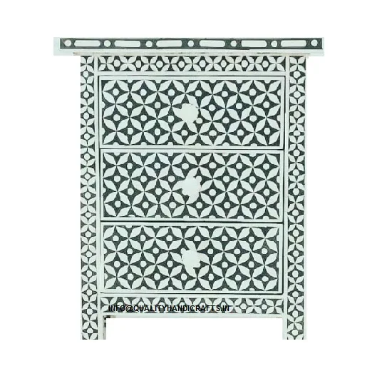 Quality Handicrafts Bone Inlay Bedside  Floral Two Drawer Bedside Bone Inlay nightstand Blue End Table Living room Furniture