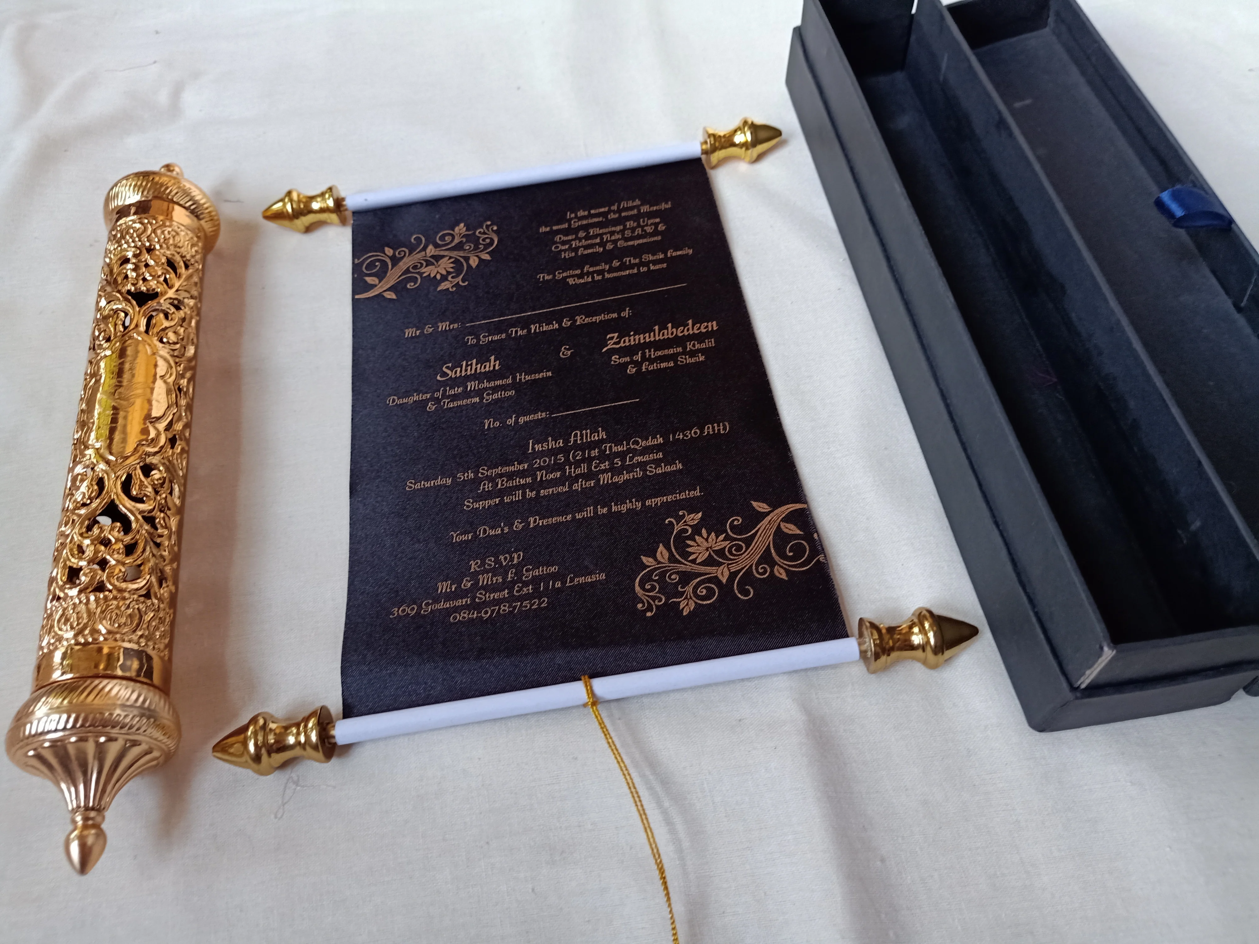 Old Look Vintage Theme Handmade Paper Scroll Invites with Custom Text Printed Also Available Matching Boxes and Ribbon