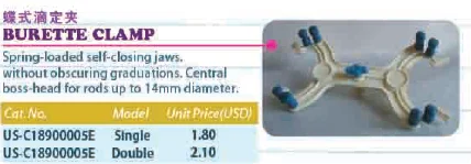 White Plastic Burette Clamp for holding two burettes with spring loaded self closing jaws