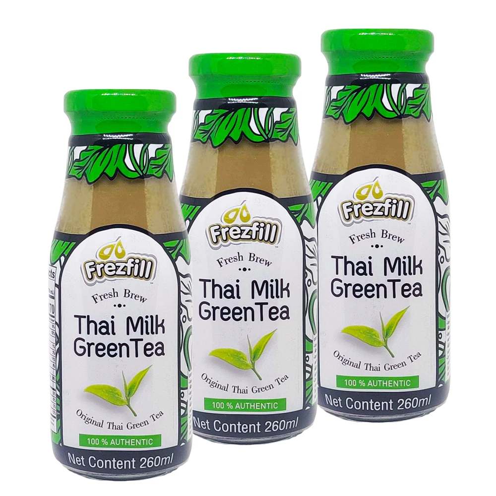 Thailand Healthy Organic Beverage - Ready to Drink Thai Milk Green Tea 260ml in Glass bottle with GMP Certification