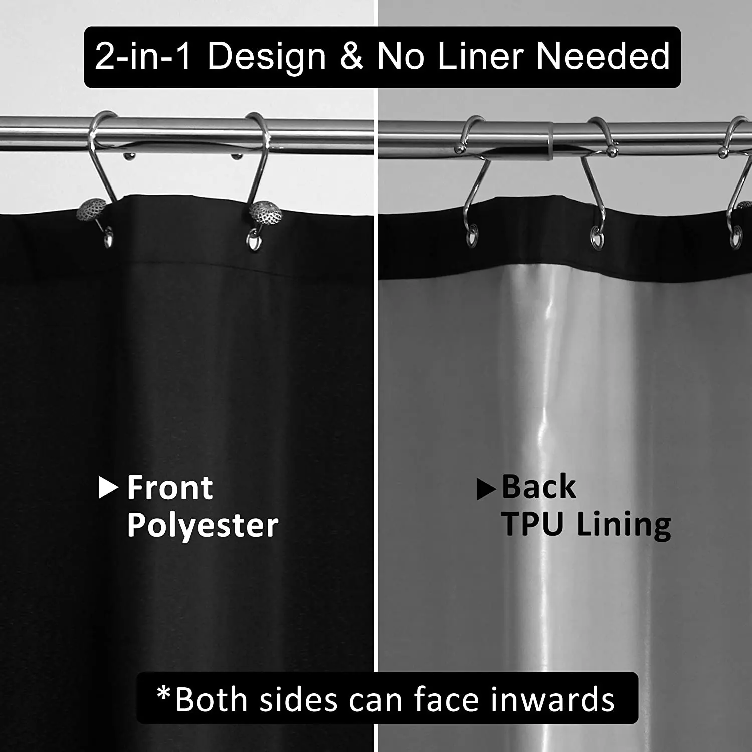 Waterproof Fabric Shower Curtain or Liner Breathable TPU & Machine Washable
